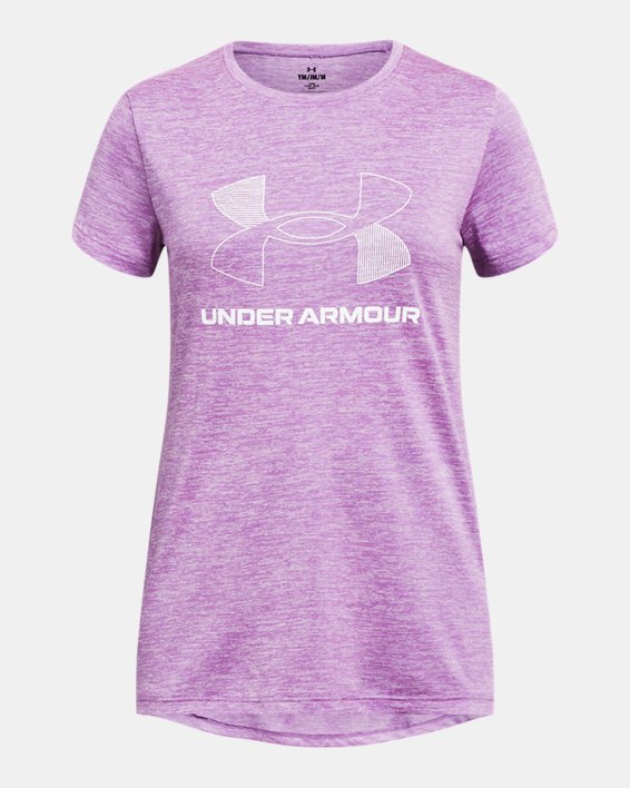 เสื้อแขนสั้น UA Tech™ Twist Big Logo สำหรับเด็กผู้หญิง in Purple image number 0